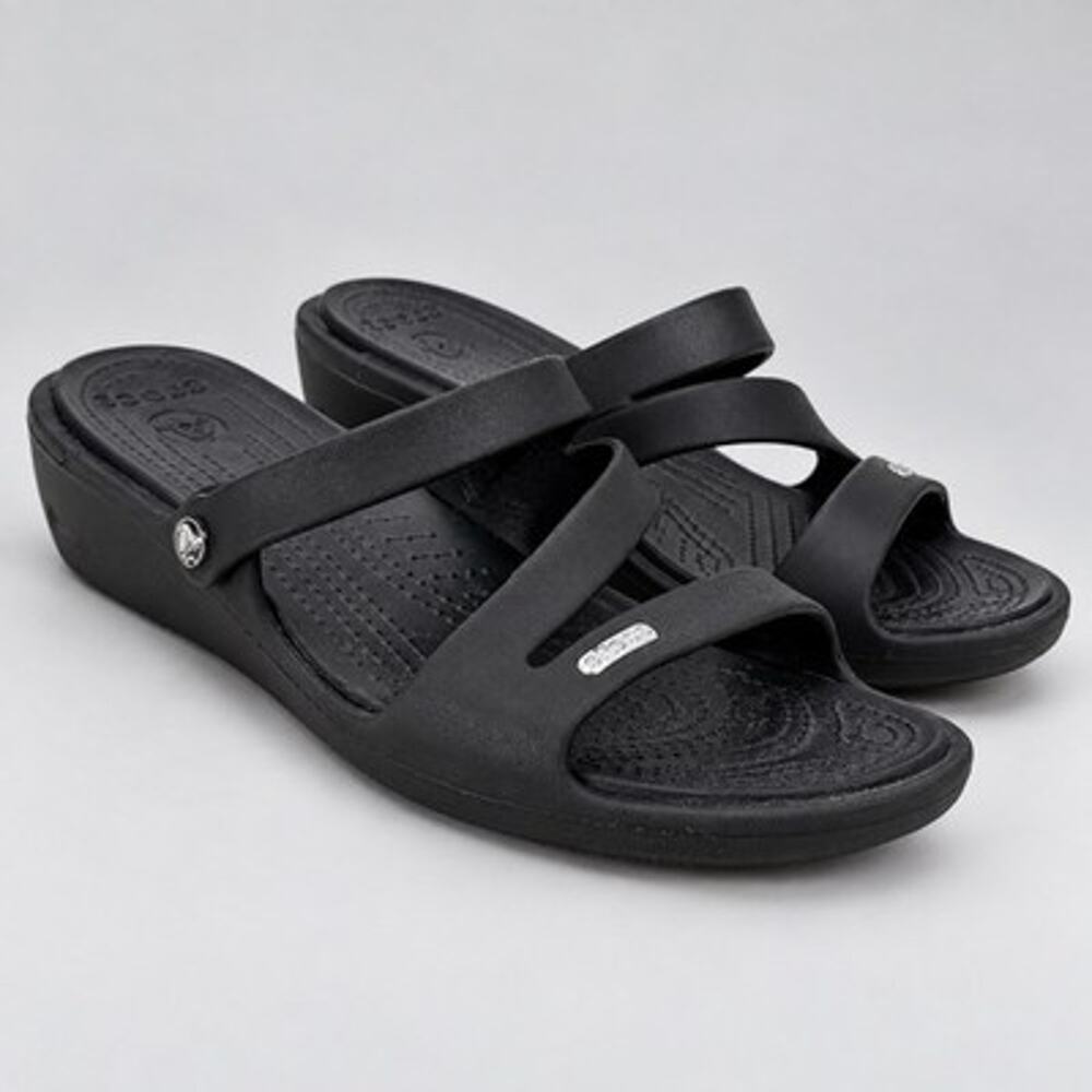 Crocs Patricia Wedge Sandal Women's Black Strappy Waterproof Slide Size 10